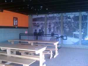Upstairs beer garden with mural
